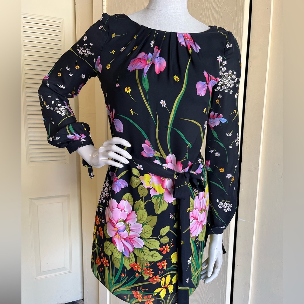 Milly of New York silk floral dress with sleeve detail